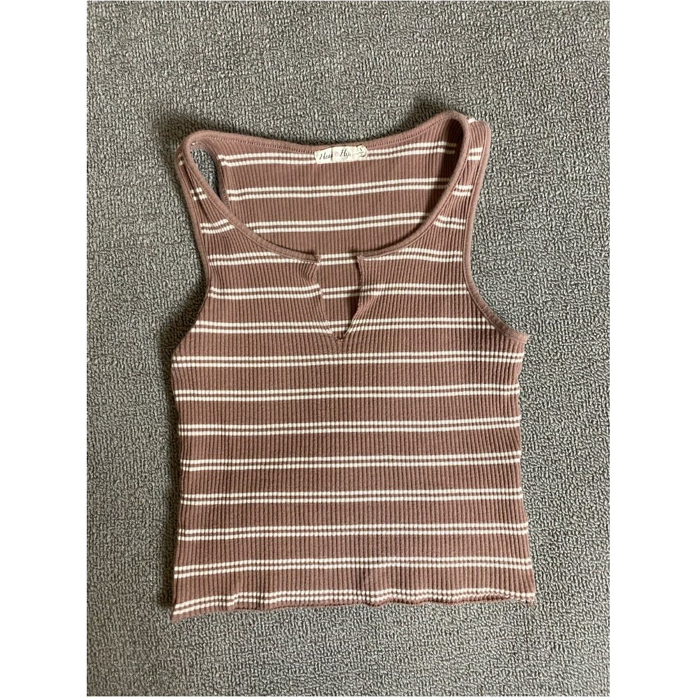 Heart Hips Mauve and White Striped Ribbed Cropped Tank Top- Summer Beach